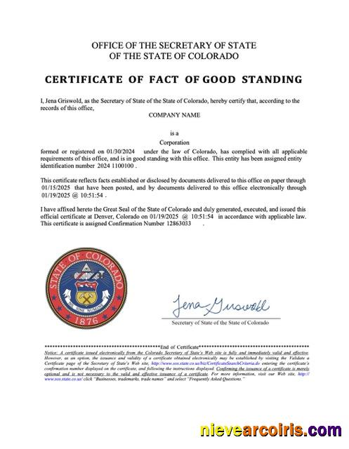 USA Colorado certificate of fact of good standing